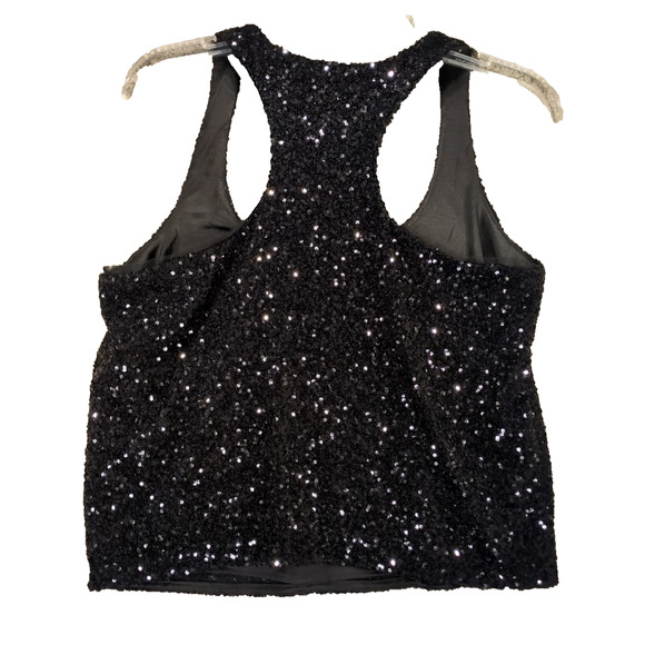 Heartloom Black Sequin Racerback Tank M NWT Cropped NYE Mesh Trim Holiday - Picture 5 of 9